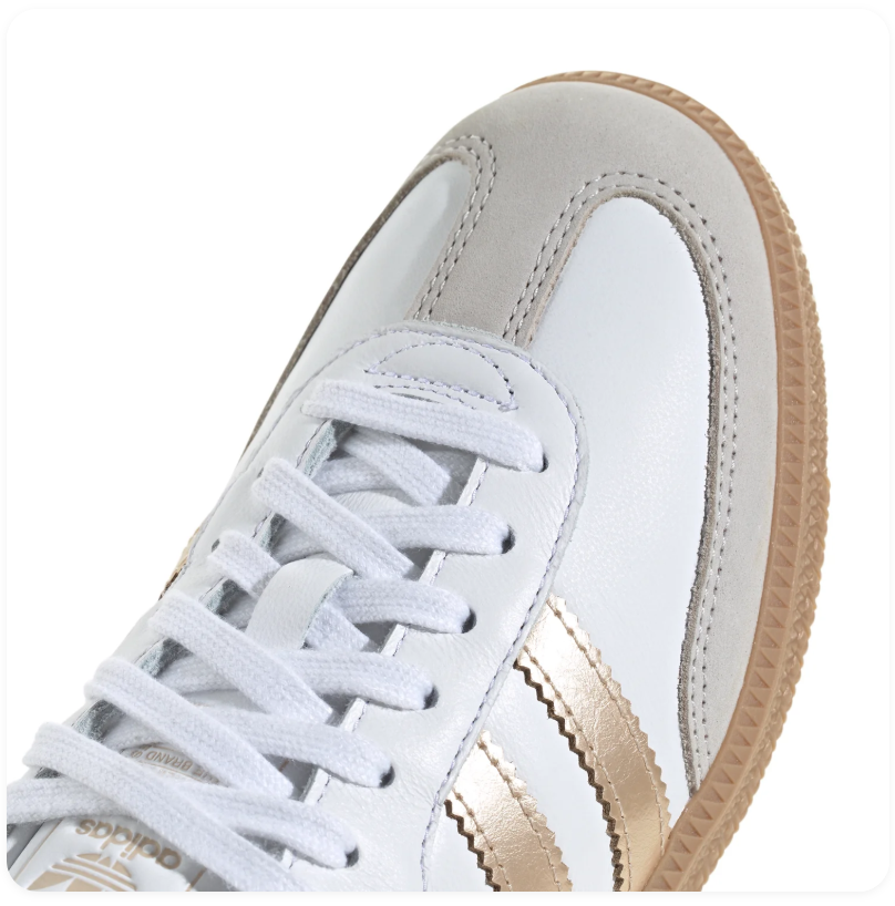 Adidas Samba Low-Top Sneakers - White & Gold with Gum Sole