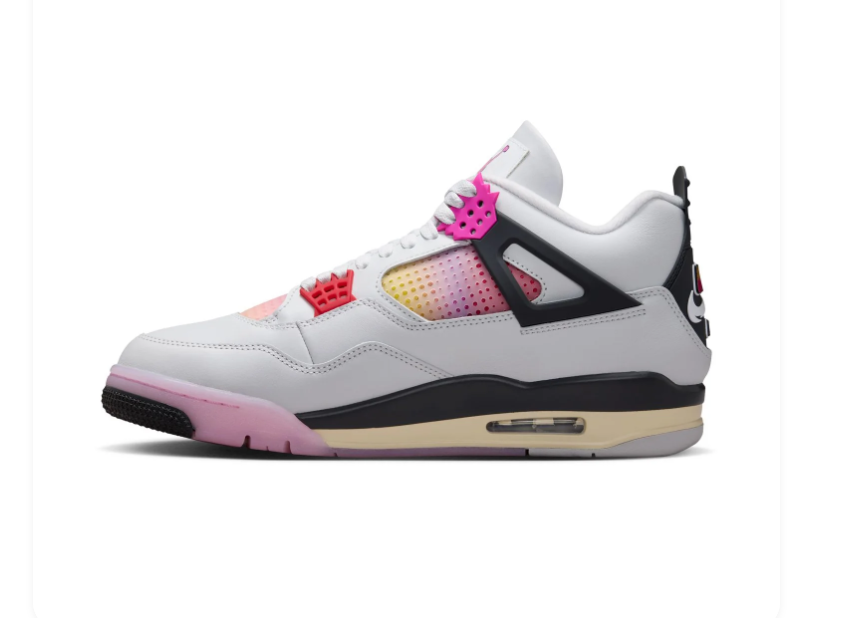 Air Jordan 4 Sneakers - Light Gray & Pink with Gradient Accents