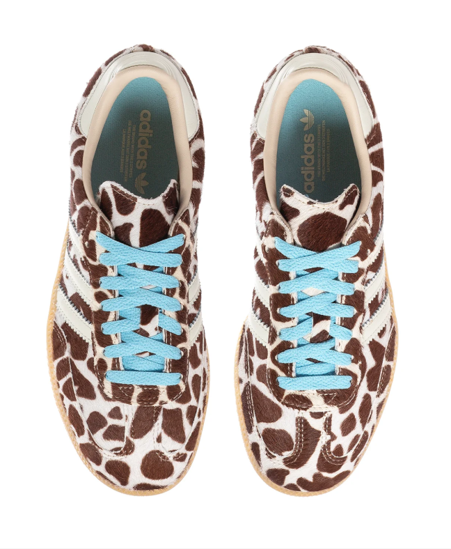 Adidas Cow-Print Low-Top Sneakers - Brown & Cream with Blue Laces