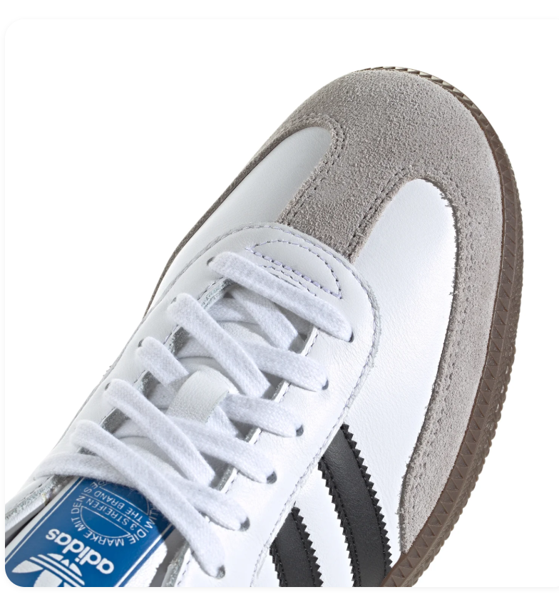 Adidas Samba Sneakers – White & Black with Grey Toe Overlay