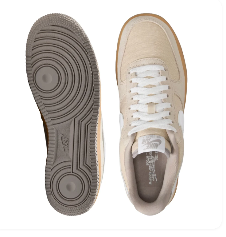 Nike Air Force 1 Low Sneakers – Beige & White with Gum-Colored Midsole
