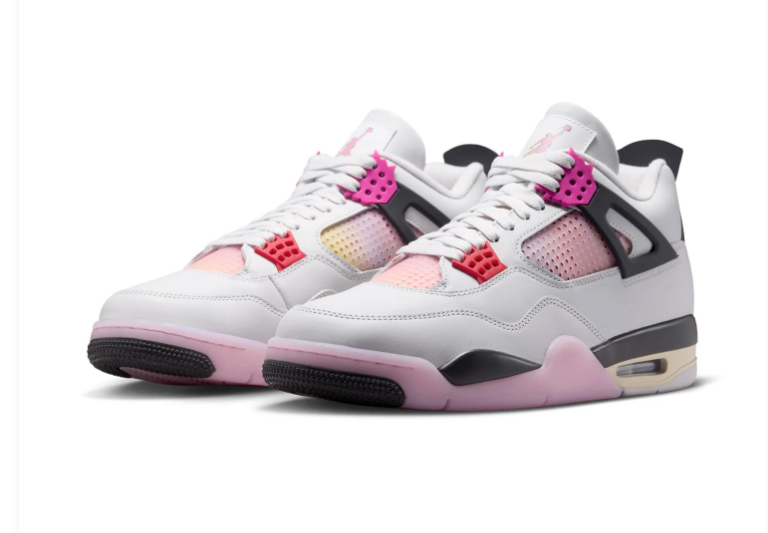 Air Jordan 4 Sneakers - Light Gray & Pink with Gradient Accents