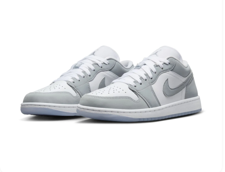 Air Jordan 1 Low Sneakers - Light Gray & White with Icy Sole