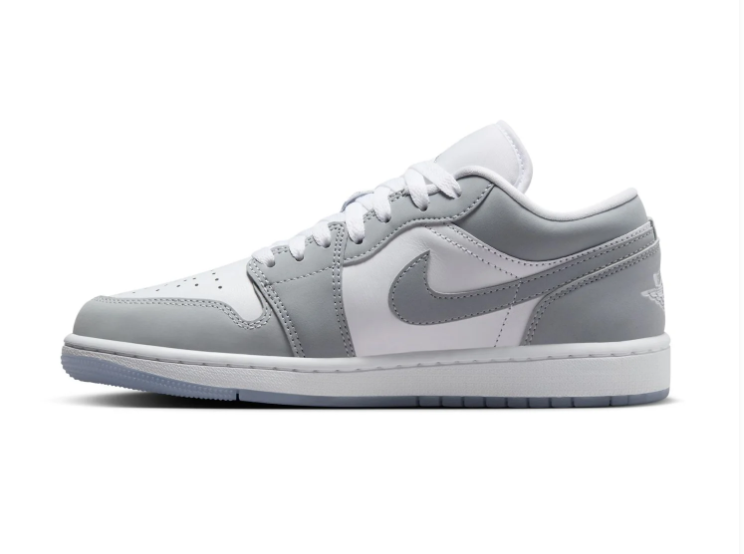 Air Jordan 1 Low Sneakers - Light Gray & White with Icy Sole