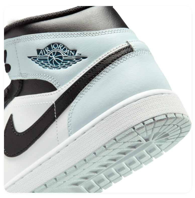 Air Jordan 1 Mid Sneakers - Ice Blue, Black & White