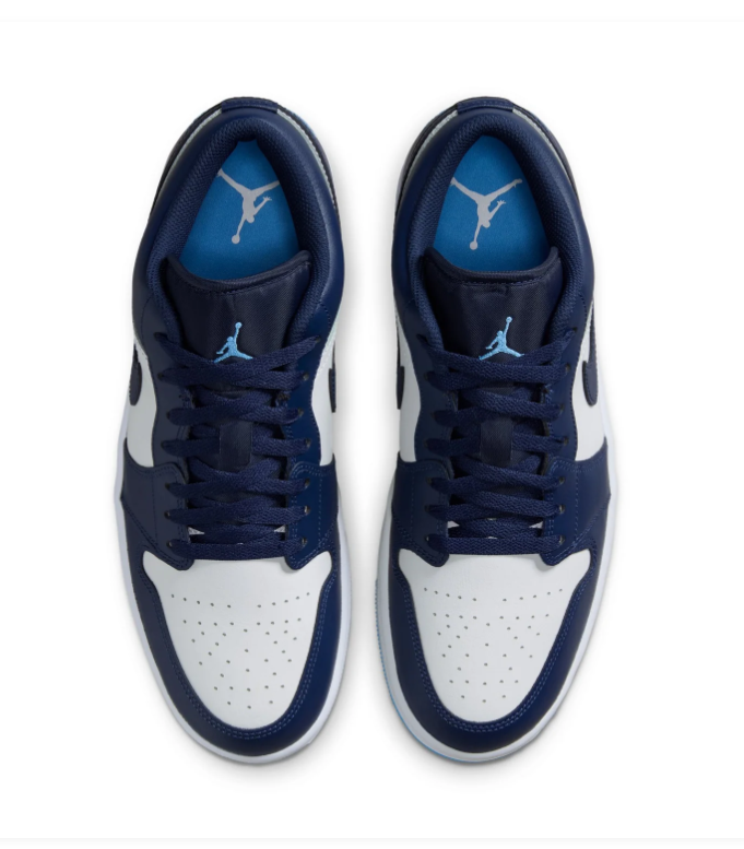 Air Jordan 1 Low Sneakers - Navy & White with Bright Blue Sole