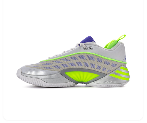 Adidas Athletic Sneakers - Light Gray & Neon Green with Purple Accents