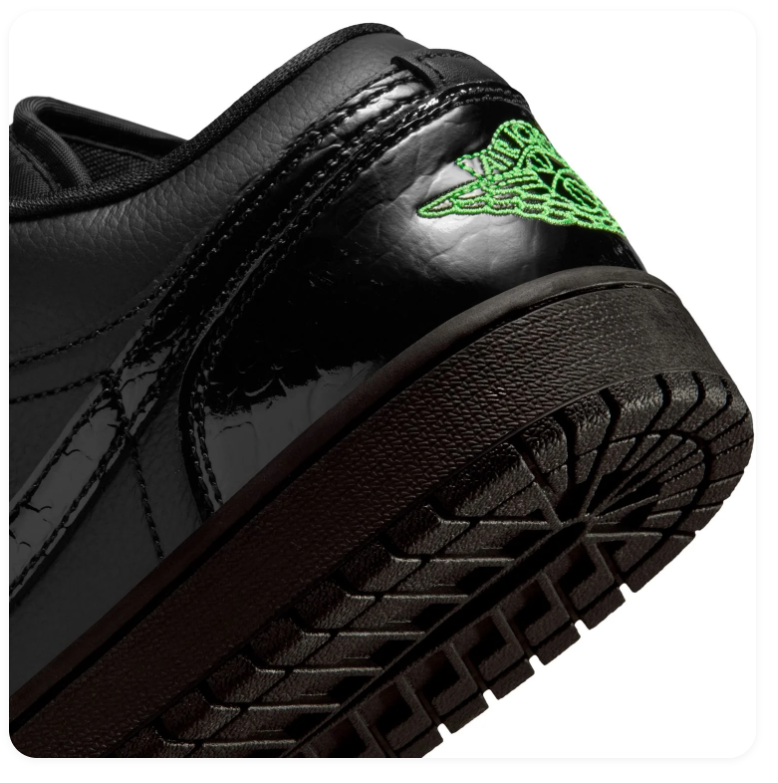 Air Jordan 1 Low Sneakers - Black with Bright Green Accents