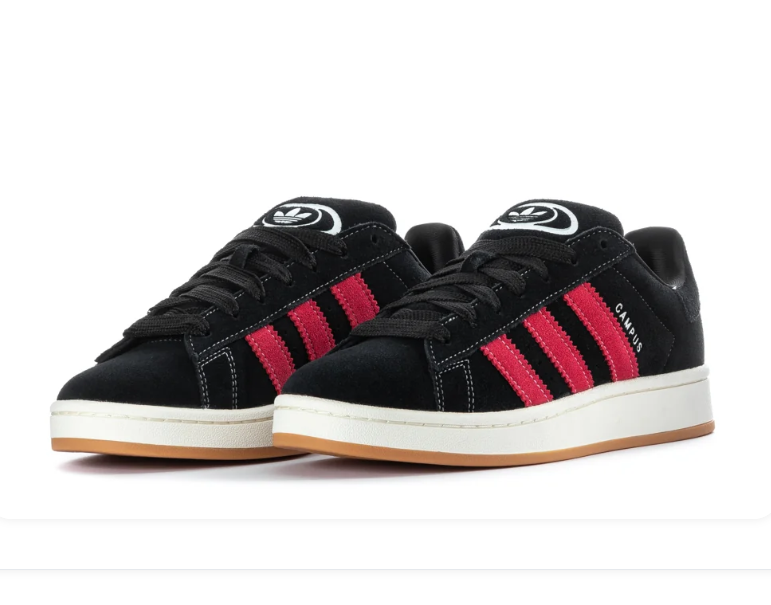 Adidas Campus Sneakers – Black & Red with Gum-Colored Sole