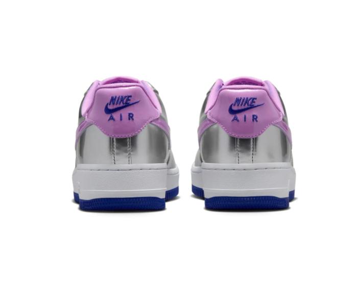Nike Air Force 1 Low Sneakers – Metallic Silver & Lilac with Turquoise Laces
