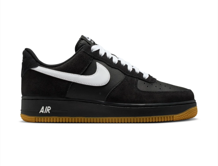 Nike Air Force 1 Low Sneakers – Black & White with Gum-Colored Sole