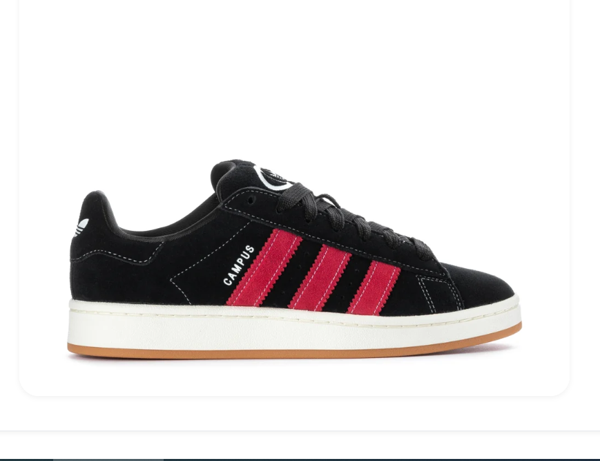 Adidas Campus Sneakers – Black & Red with Gum-Colored Sole