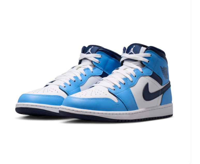 Air Jordan 1 Mid Sneakers - Sky Blue, White & Navy