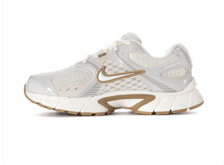 Nike Sneakers – White & Light Grey with Gold-Toned Accents