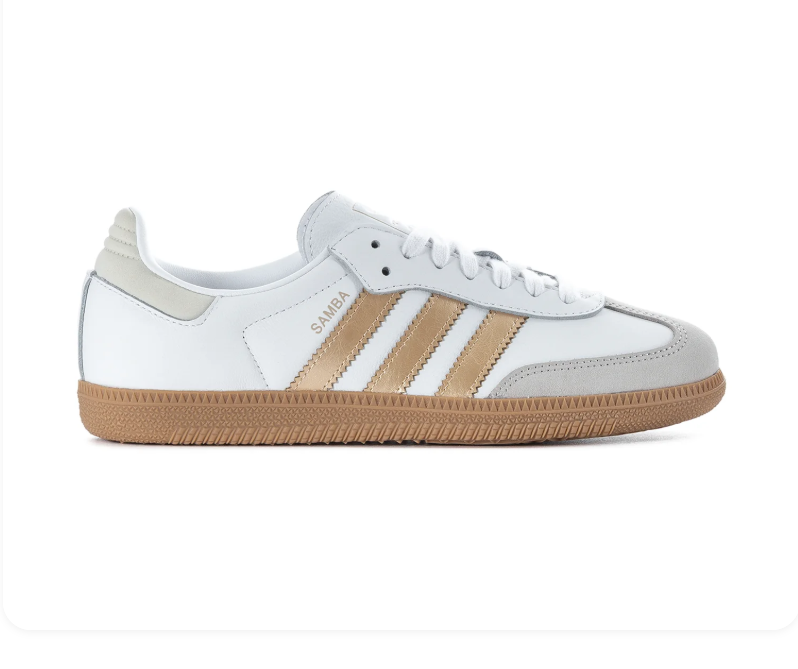 Adidas Samba Low-Top Sneakers - White & Gold with Gum Sole