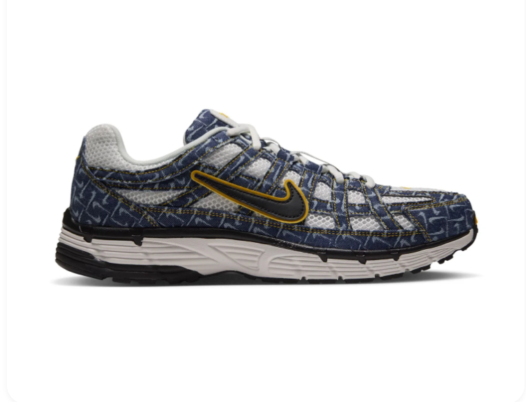 Nike Sneakers – Navy & White with Patterned Overlays and Yellow Accents