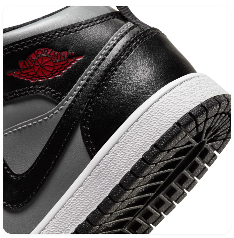 Air Jordan 1 Mid Sneakers - Black & Gray with Red Accents