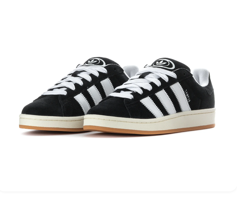 Adidas Campus Sneakers – Black & White with Wide White Laces