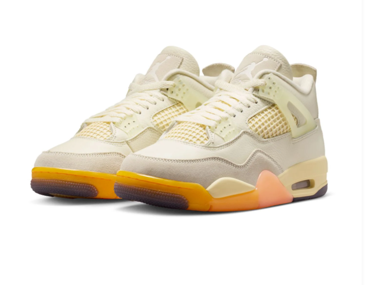 Air Jordan 4 Sneakers - Cream with Orange & Peach Accents