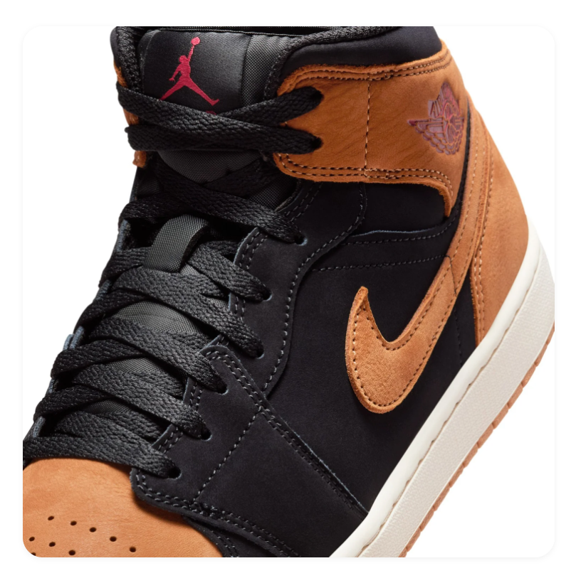 Air Jordan 1 Mid Sneakers - Black & Caramel with Burgundy Accents