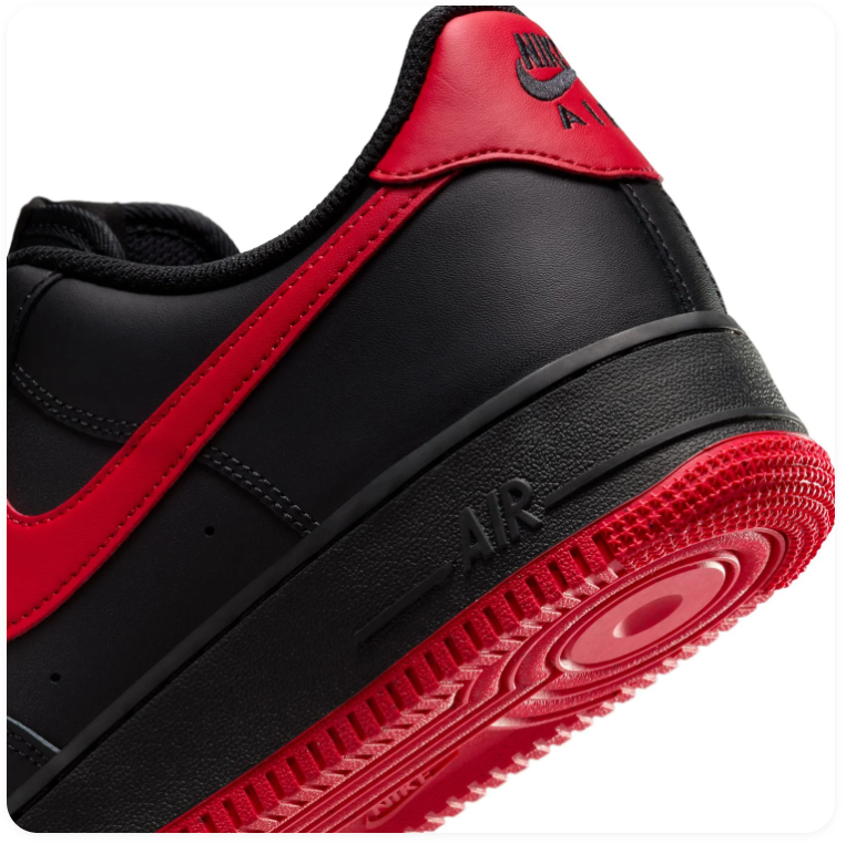Nike Air Force 1 Low Sneakers – Black & Red with Red Outsole