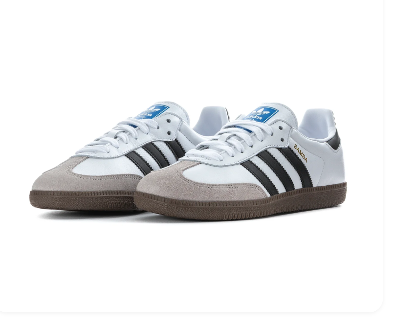 Adidas Samba Sneakers – White & Black with Grey Toe Overlay