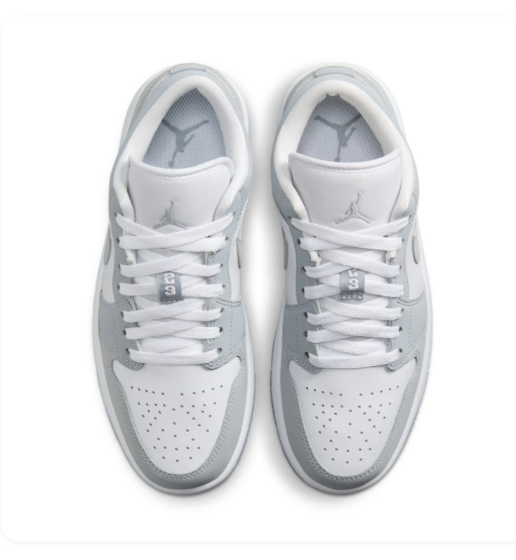 Air Jordan 1 Low Sneakers - Light Gray & White with Icy Sole