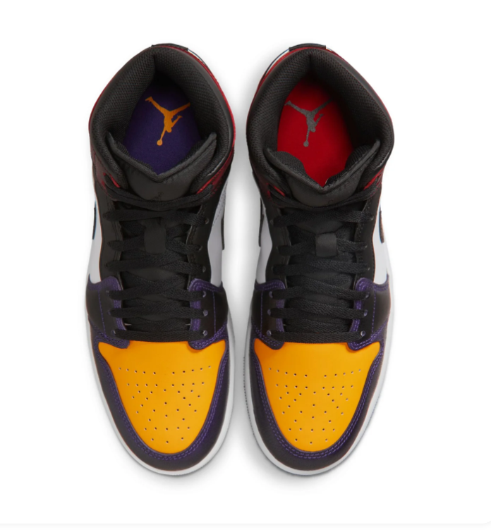 Air Jordan 1 Mid Sneakers - Gold Yellow, Burgundy & Purple