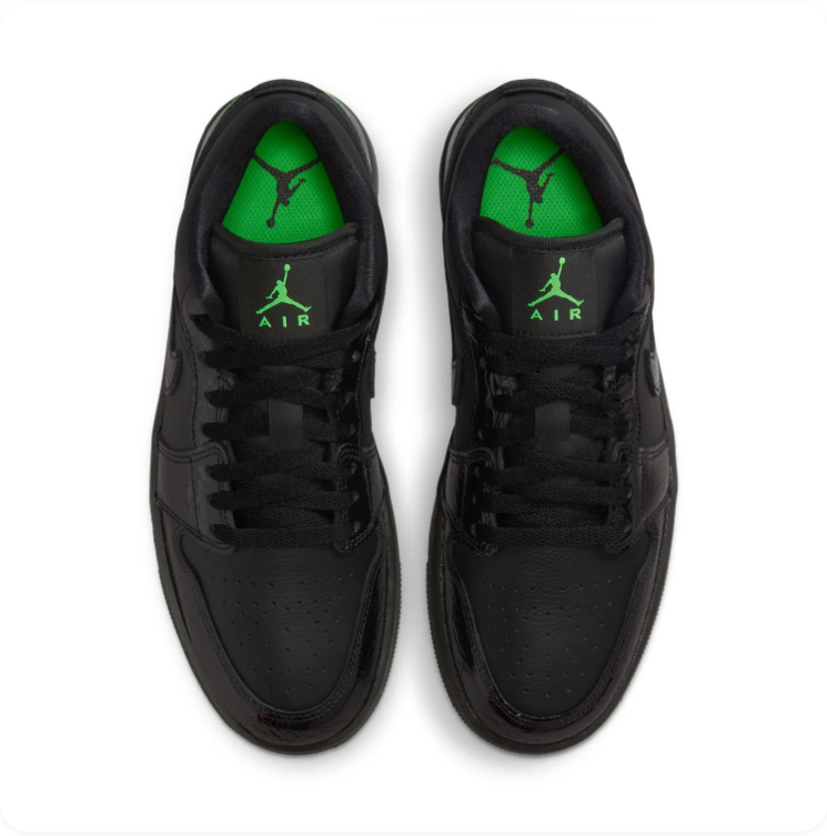 Air Jordan 1 Low Sneakers - Black with Bright Green Accents