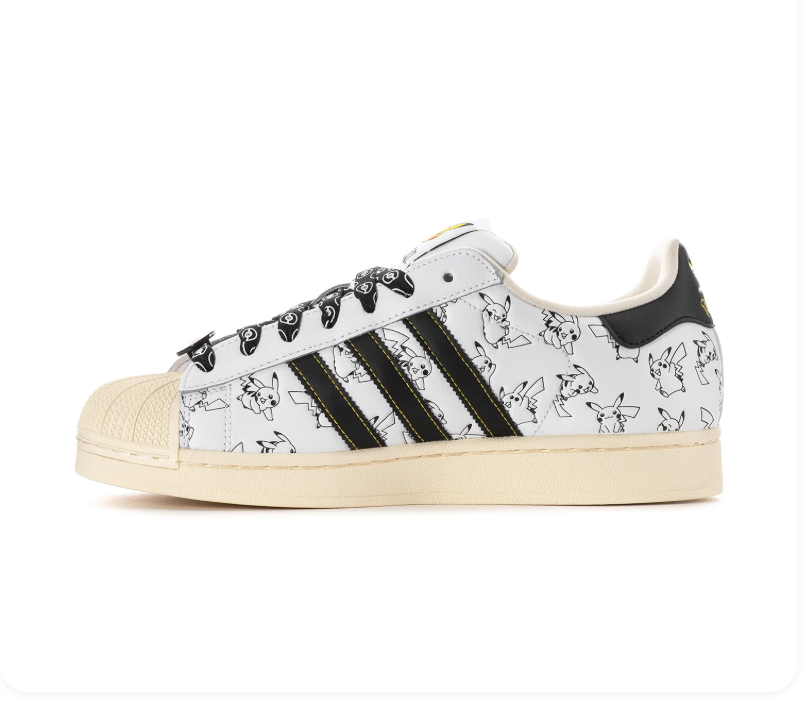 Adidas Shell-Toe Sneakers with Pikachu Graphics - White & Black