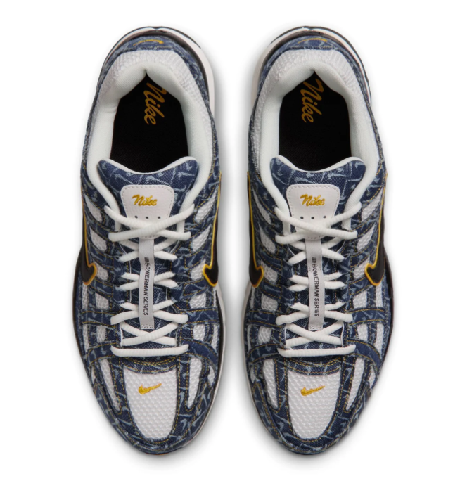 Nike Sneakers – Navy & White with Patterned Overlays and Yellow Accents
