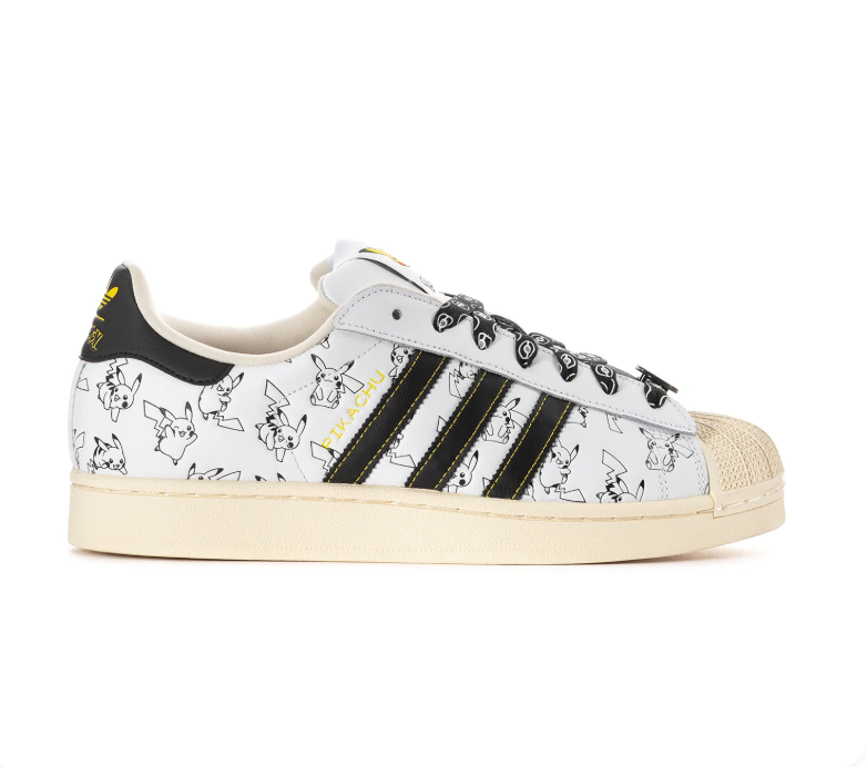 Adidas Shell-Toe Sneakers with Pikachu Graphics - White & Black