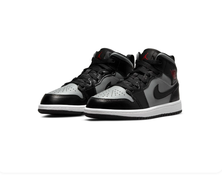Air Jordan 1 Mid Sneakers - Black & Gray with Red Accents