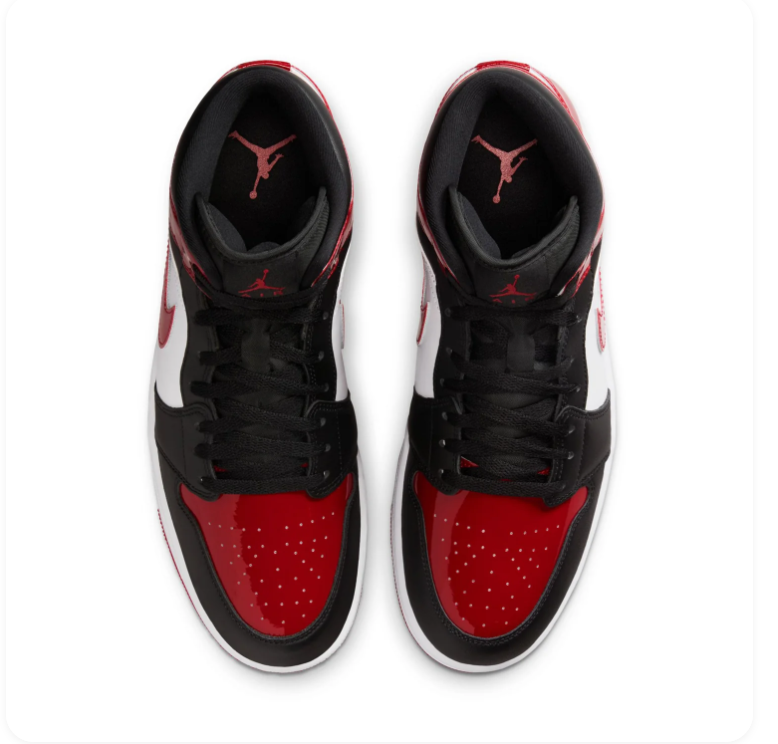Air Jordan 1 Mid Sneakers - Glossy Red, Black & White