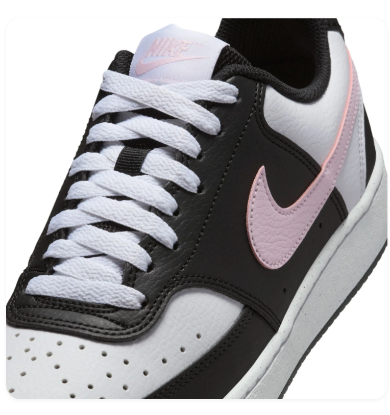 Nike Low-Top Sneakers – Black & White with Pink Swoosh