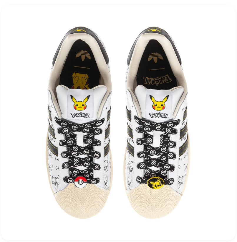Adidas Shell-Toe Sneakers with Pikachu Graphics - White & Black