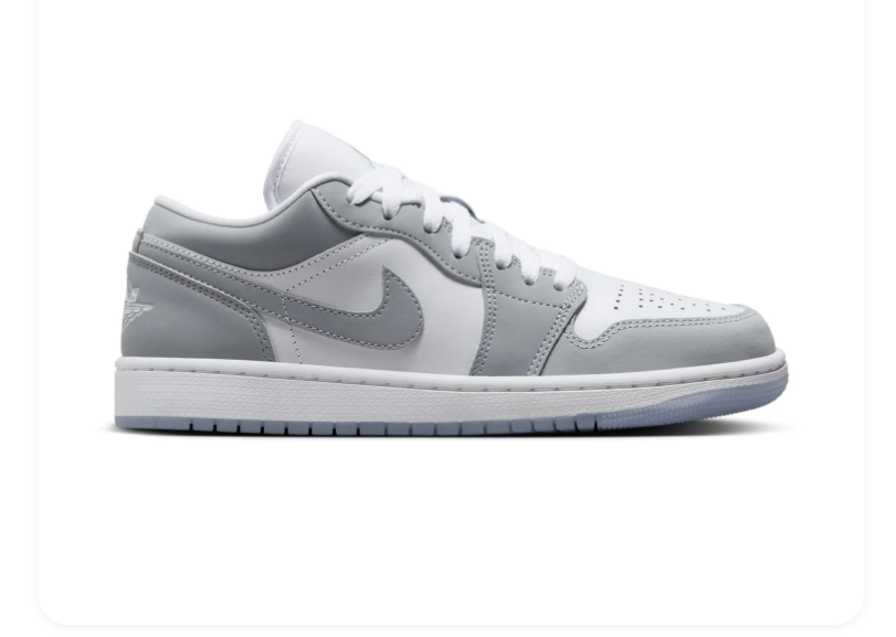 Air Jordan 1 Low Sneakers - Light Gray & White with Icy Sole