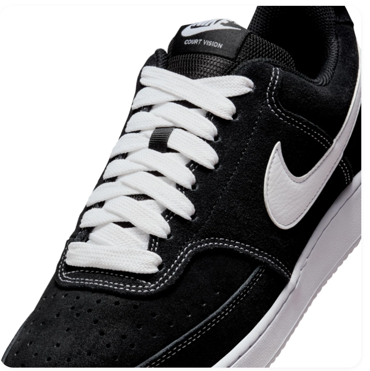 Nike Court Vision Low Sneakers – Black & White with Contrast Stitching