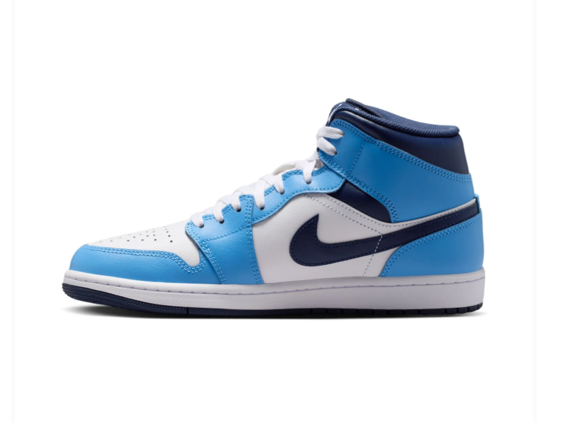 Air Jordan 1 Mid Sneakers - Sky Blue, White & Navy
