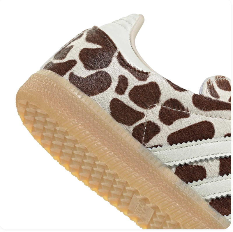 Adidas Cow-Print Low-Top Sneakers - Brown & Cream with Blue Laces