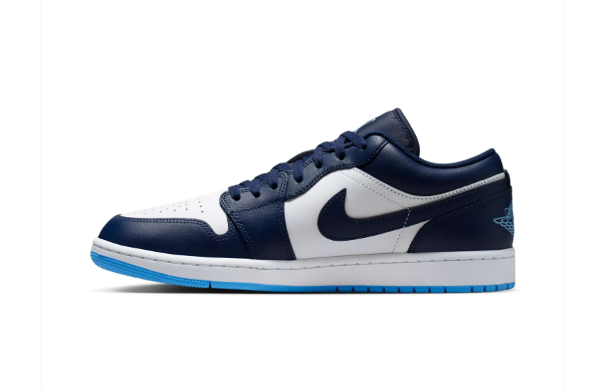 Air Jordan 1 Low Sneakers - Navy & White with Bright Blue Sole