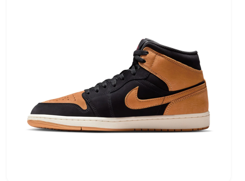 Air Jordan 1 Mid Sneakers - Black & Caramel with Burgundy Accents