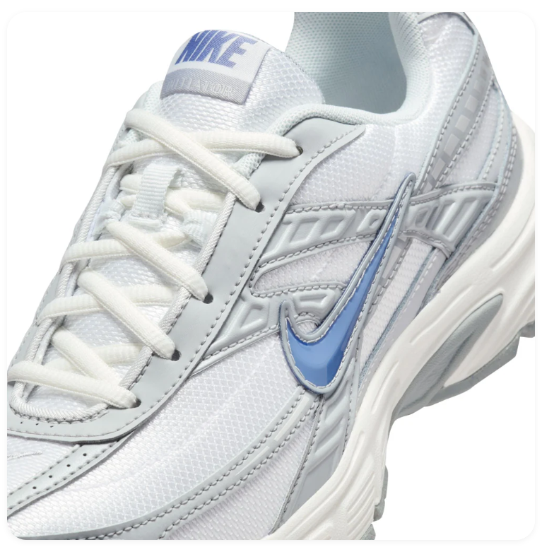 Nike Sneakers – White & Silver Grey with Blue Swoosh