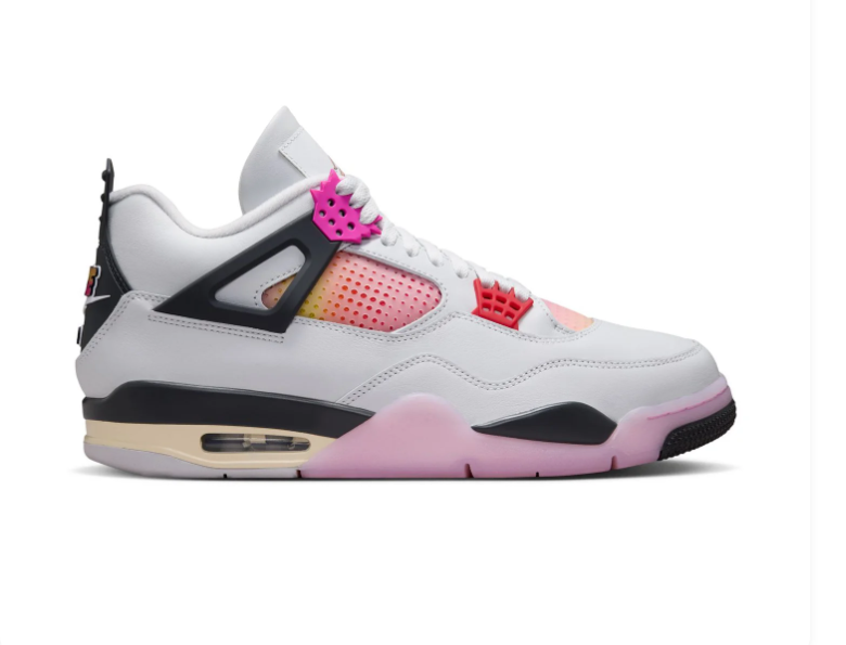 Air Jordan 4 Sneakers - Light Gray & Pink with Gradient Accents