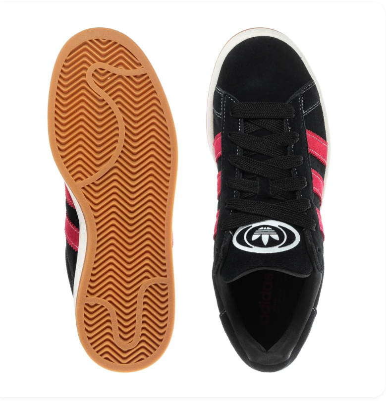 Adidas Campus Sneakers – Black & Red with Gum-Colored Sole