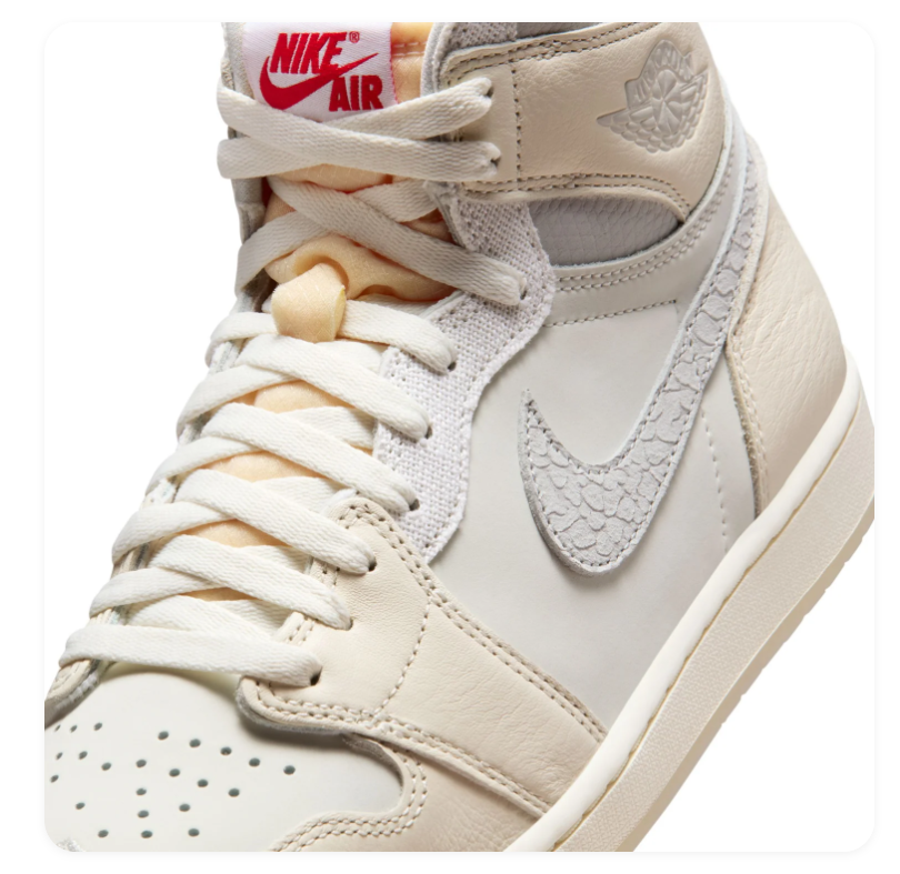 Air Jordan 1 High Sneakers - Cream & Light Gray with Red Accents
