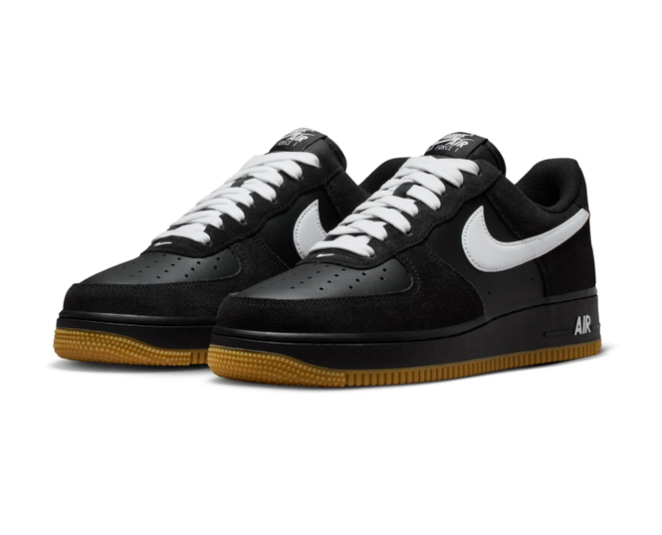 Nike Air Force 1 Low Sneakers – Black & White with Gum-Colored Sole