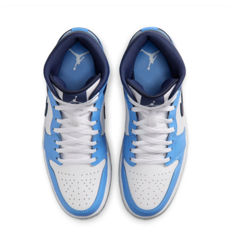 Air Jordan 1 Mid Sneakers - Sky Blue, White & Navy