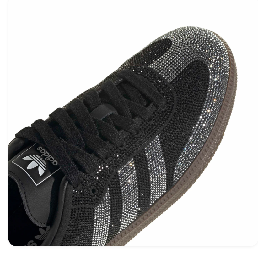 Adidas Rhinestone Low-Top Sneakers - Black & Silver with Gum Sole