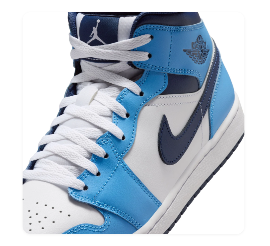 Air Jordan 1 Mid Sneakers - Sky Blue, White & Navy